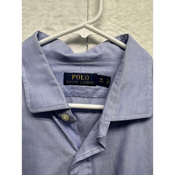 Mens Polo Ralph Lauren Blue Long‎ Sleeve Button Down Oxford Shirt Size 18-34/35 - Picture 3 of 11